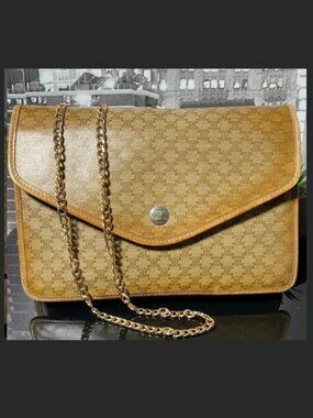 Authentic Celine Envelope Clutch Bag w/ Gold Chain.